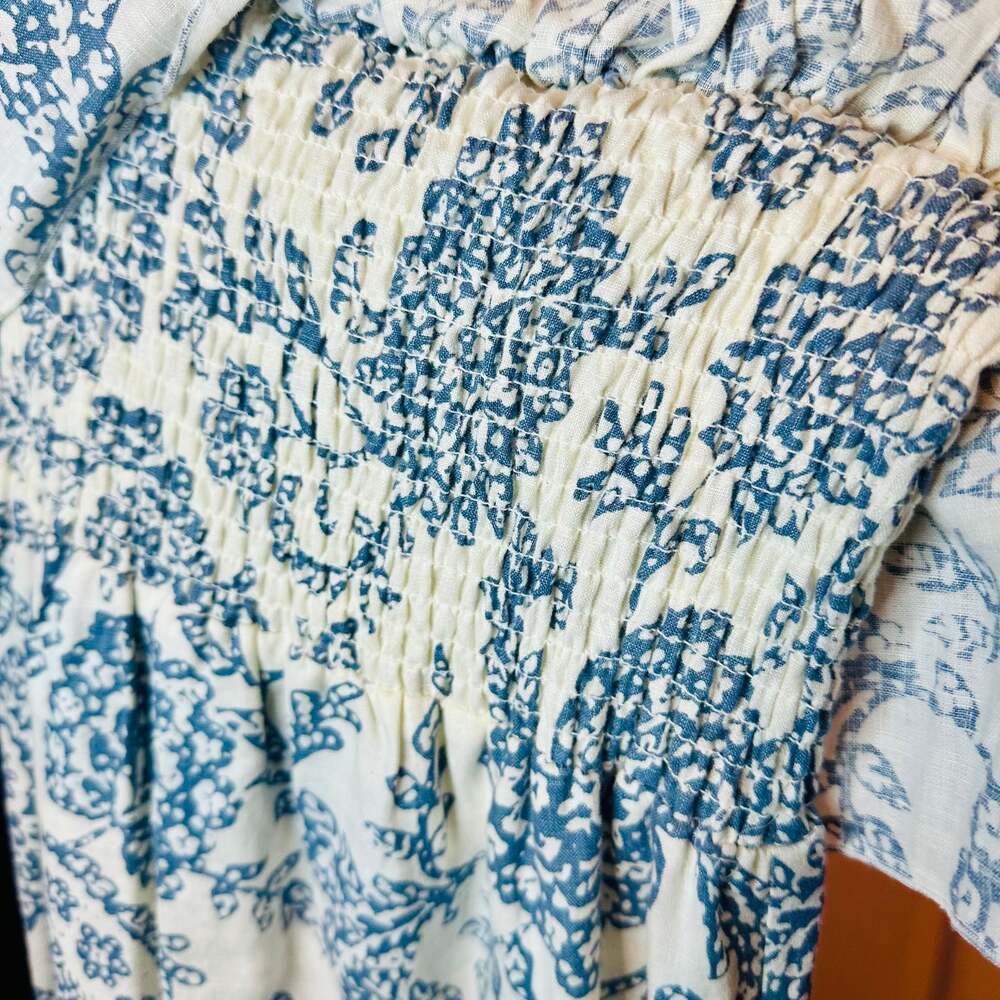 Moda International Victoria's Secret M Linen Ivory/Cream & Blue Floral Strapless - Picture 10 of 11